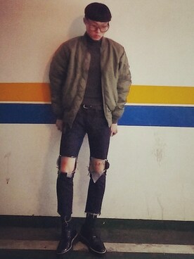 「Alpha Industries（アルファインダストリーズ）のアイテム（その他アウター）」を使った、김재욱さん（メンズ・168cm）の秋コーディネート