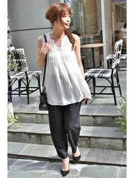 「FIGARO Paris（フィガロパリ）のアイテム（シャツ/ブラウス）」を使った、ayaさん（レディース・166cm）の夏コーディネート