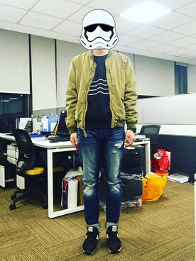 「GAP（ギャップ）のアイテム（ノーカラージャケット）」を使った、Ericさん（メンズ・183cm）の春コーディネート