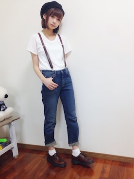 「Tシャツ×デニム」｜「アイテム（ハンチング/ベレー帽）」を使った、浅倉 まいさん（レディース・158cm）の夏コーディネート