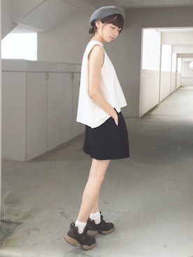「キュロット」｜「アイテム（ハンチング/ベレー帽）」を使った、浅倉 まいさん（レディース・158cm）の夏コーディネート