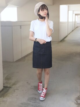 「CONVERSE（コンバース）のCONVERSE ALL STAR　ハイカットスニーカー（スニーカー）」を使った、浅倉 まいさん（レディース・158cm）の夏コーディネート