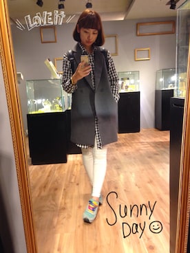 「アイテム（スーツベスト、グレー系）」を使った、Mayhuangさん（レディース・165cm）の秋コーディネート