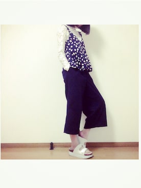 「GU（ジーユー）のアイテム（Tシャツ/カットソー、ホワイト系）」を使った、porin*さん（レディース・157cm）の夏コーディネート