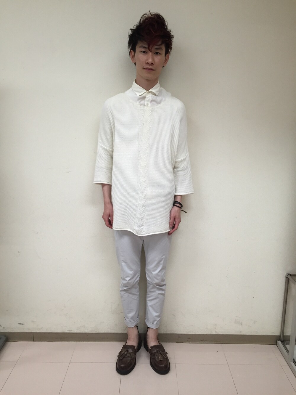 「カットモデル、iroquois、LAD MUSICIAN、Milok、オールホワイト、URBAN RESEARCH」｜「Iroquoisの別注ガーターリンクスニット（ニット/セーター、ホワイト系）」を使った、doonさん（メンズ・180cm）の夏コーディネートの1枚目の写真
