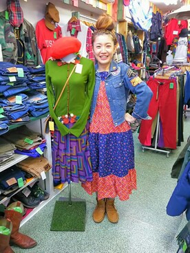 「コックリカラー」｜「アイテム（ハンチング/ベレー帽）」を使った、古着屋FunnyFace♪Ladysさん（レディース・168cm）の秋コーディネート