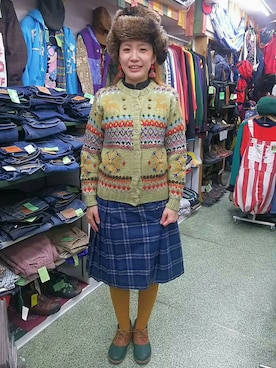 「Eddie Bauer（エディーバウアー）のアイテム（ブーツ）」を使った、古着屋FunnyFace♪Ladysさん（レディース・168cm）の冬コーディネート