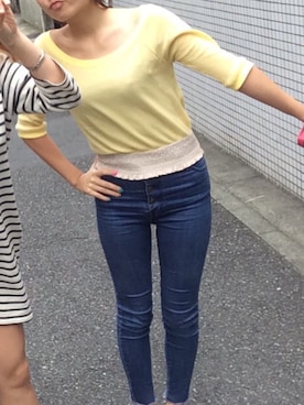 「MICOAMERI（ミコアメリ）のアイテム（デニムパンツ）」を使った、sakikoさん（レディース・161cm）の秋コーディネート