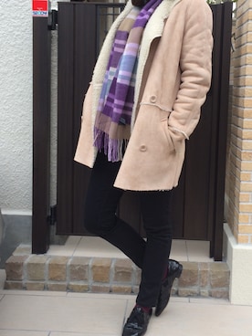 「ベージュコート」｜「アイテム（ムートンコート）」を使った、sakikoさん（レディース・161cm）の冬コーディネート
