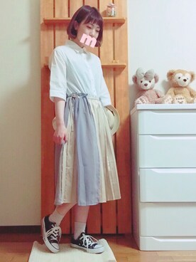 「merry jenny（メリージェニー）のアイテム（シャツワンピース）」を使った、KURUMIさん（レディース・153cm）の春コーディネート