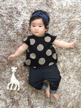 「アイテム（ヘアアクセサリー、ブルー系）」を使った、Raaatoさん（キッズ・70cm）の秋コーディネート