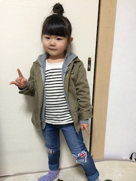 「アップリケ」｜「アイテム（ジャケット/アウター）」を使った、Mahoさん（キッズ・100cm）の冬コーディネート