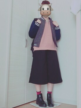 「ehka sopo（エヘカソポ）のアイテム（スタジャン）」を使った、mさん（レディース・157cm）の春コーディネート
