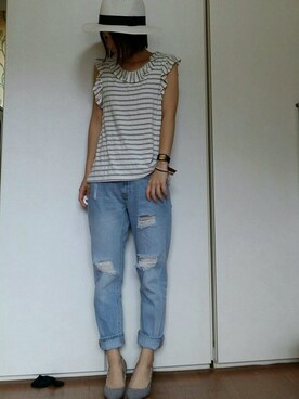 「coca（ANDEX shoes product）（コカ）のアイテム（帽子）」を使った、yucco.さん（レディース・155cm）の夏コーディネート