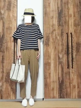 「coca（ANDEX shoes product）（コカ）のアイテム（Tシャツ/カットソー）」を使った、yucco.さん（レディース・155cm）の夏コーディネート