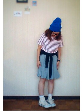 「ジャパンブルー」｜「アイテム（アナログ腕時計）」を使った、アンペコさん（レディース・150cm）の夏コーディネート