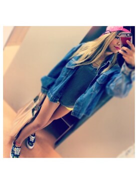 「デニム ジャケット」｜「アイテム（スニーカー）」を使った、nana tanabeさん（レディース・154cm）の春コーディネート