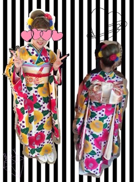 「不明のアイテム（浴衣、その他）」を使った、まーちゃすさん（レディース・148cm）の冬コーディネート