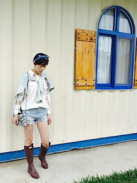 「HUNTER（ハンター）のアイテム（ブーツ、その他）」を使った、Olinaさん（レディース・162cm）の秋コーディネート