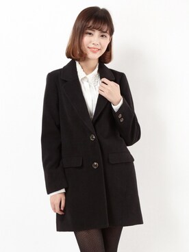 「Honeys（ハニーズ）のアイテム（チェスターコート、ブラック系）」を使った、へっぷッさん（キッズ・90cm）の冬コーディネート