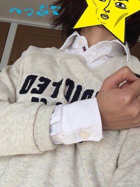 「TOMMY HILFIGER（トミーヒルフィガー）のアイテム（シャツ/ブラウス、ホワイト系）」を使った、へっぷッさん（キッズ・90cm）の冬コーディネート