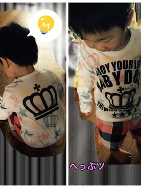 「BABYDOLL（ベビードール）のアイテム（Tシャツ/カットソー、ホワイト系）」を使った、へっぷッさん（キッズ・90cm）の春コーディネート