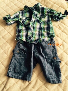 「OLD NAVY（オールドネイビー）のアイテム（シャツ/ブラウス、グリーン系）」を使った、へっぷッさん（キッズ・90cm）の夏コーディネート