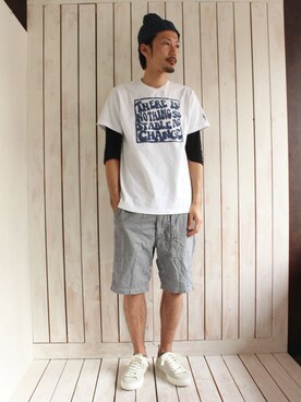 「buddy（バディ）のアイテム（スニーカー）」を使った、KNOCK OUT TANAKAさん（メンズ・173cm）の春コーディネート