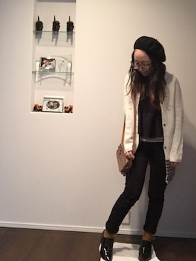 「ぺプラムトップス」｜「アイテム（ハンチング/ベレー帽）」を使った、かなのがさん（レディース・151cm）の冬コーディネート