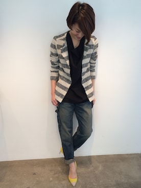 「HUMANOID（ヒューマノイド）のアイテム（ノーカラージャケット）」を使った、Yassanさん（レディース・166cm）の春コーディネート