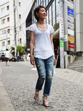 「アイテム（サンダル）」を使った、Yassanさん（レディース・166cm）の春コーディネート