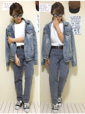 「Ungrid（アングリッド）の 【Casual】ｳﾞｨﾝﾃｰｼﾞGｼﾞｬﾝ （デニムジャケット）」を使った、momo♡さん（レディース・156cm）の春コーディネート