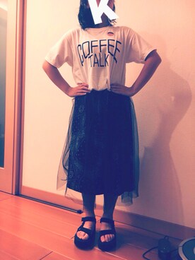 「e-zakkamaniaのアイテム（Tシャツ/カットソー、ホワイト系）」を使った、-KANON-さん（レディース・149cm）の夏コーディネート