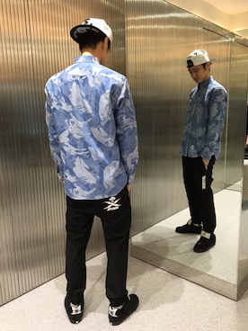 「AAPE BY A BATHING APE（エーエイプバイアベイシングエイプ）のアイテム（帽子）」を使った、吉田隼太郎さん（メンズ・179cm）の冬コーディネート