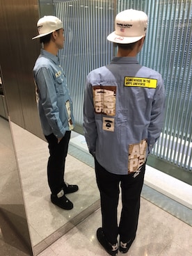 「AAPE BY A BATHING APE（エーエイプバイアベイシングエイプ）のアイテム（帽子）」を使った、吉田隼太郎さん（メンズ・179cm）の春コーディネート