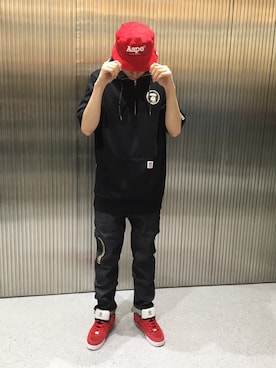 「AAPE BY A BATHING APE（エーエイプバイアベイシングエイプ）のアイテム（帽子）」を使った、吉田隼太郎さん（メンズ・179cm）の春コーディネート