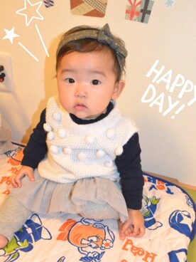 「FITH（フィス）のアイテム（ベスト）」を使った、chinaさん（キッズ・70cm）の秋コーディネート