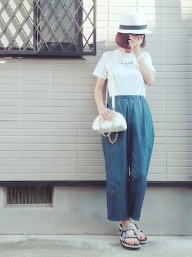 「ポカリコーデバトン」｜「アイテム（帽子）」を使った、**ゆぅ**さん（レディース・164cm）の夏コーディネート