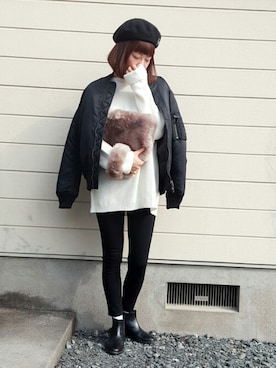 「ファークラッチ」｜「アイテム（ブルゾン）」を使った、**ゆぅ**さん（レディース・164cm）の秋コーディネート
