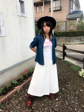 「ダンガリーシャツ」｜「アイテム（ブーツ）」を使った、Ryo✩。＊・゜さん（レディース・152cm）の秋コーディネート
