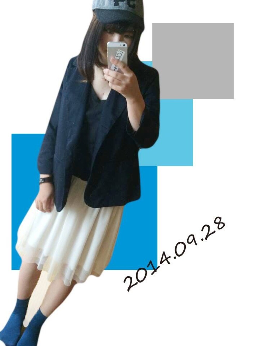 「FOREVER 21のアイテム（ナイロンジャケット、ブルー系）」を使った、森山沙映さん（レディース・155cm）の秋コーディネートの1枚目の写真