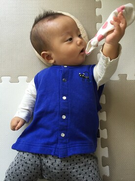 「HAKKA BABY（ハッカベビー）のアイテム（ベスト）」を使った、riri*さん（キッズ・100cm）の秋コーディネート
