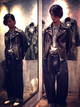 「Johnbull Private labo（ジョンブルプライベートラボ）のアイテム（ライダースジャケット）」を使った、ポロピーレさん（メンズ・171cm）の秋コーディネート