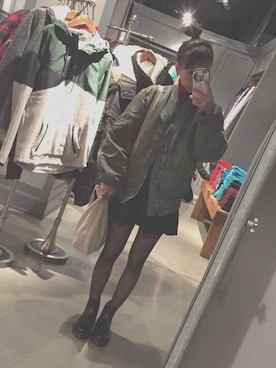 「Alpha Industries（アルファインダストリーズ）のアイテム（ジャケット/アウター、グリーン系）」を使った、MIKIさん（レディース・153cm）の冬コーディネート