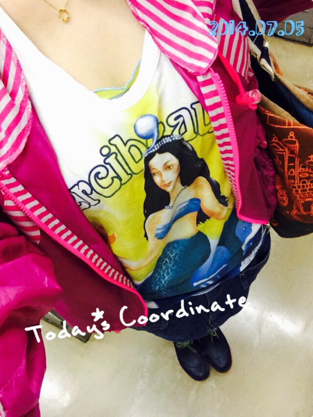 「mercibeaucoup,のS 人魚Ｔシャツ（Tシャツ/カットソー、ホワイト系）」を使った、∞SAKIMI∞さん（レディース・164cm）の夏コーディネートの1枚目の写真