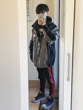 「RickOwens×adidas」｜「アイテム（スウェット）」を使った、Tomo SOMAさん（メンズ・170cm）の秋コーディネート