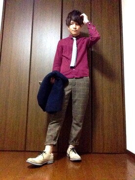 「TAKA-Q（タカキュー）のアイテム（ネクタイ）」を使った、うめさん（メンズ・175cm）の冬コーディネート