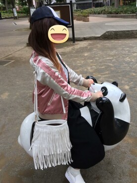 「Rodeo Crowns（ロデオクラウンズ）のアイテム（その他アウター、ピンク系）」を使った、ねこ ぱんちさん（レディース・160cm）の春コーディネート
