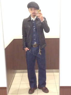 「アイテム（ライダースジャケット）」を使った、daichiさん（メンズ・172cm）の冬コーディネート