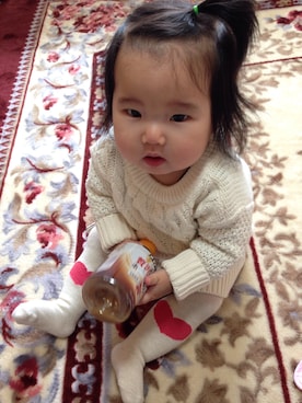 「アイテム（タイツ/ストッキング、ベージュ系）」を使った、y&mさん（キッズ・70cm）の冬コーディネート